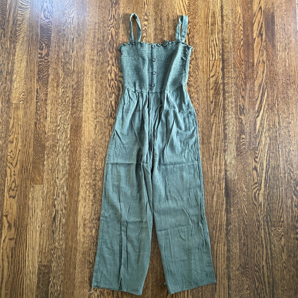 Hollister Linen Olive Crop Wide-Leg Jumpsuit